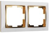 WL03-Frame-02-white-GD/ Рамка на 2 поста (белый/золото)