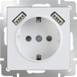 Белый - Розетка с заземлением, шторками и USBх2 /WL01-SKGS-USBх2-IP20 Werkel