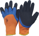 Перчатки акриловые с вспененным латексным покрытием #24 (#300 оранж. син ЗИМА)(10/480) (по 10шт)