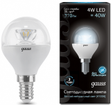Лампа Gauss LED Globe Crystal Clear E14 4W 4100K 1/10/50