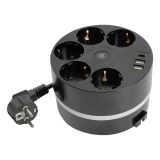 Удлинитель пятиместный c/з , 3x1мм2, 2.5м, 250В, 16А, 2USB A + C 5V 3,1А черный